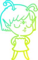 cold gradient line drawing cartoon alien girl vector