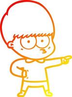 warm gradient line drawing nervous cartoon boy pointing vector