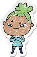 distressed sticker of a cartoon woman vector