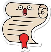 sticker of a cute cartoon contract vector