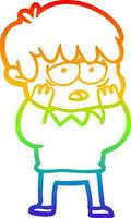 rainbow gradient line drawing cartoon exhausted boy vector