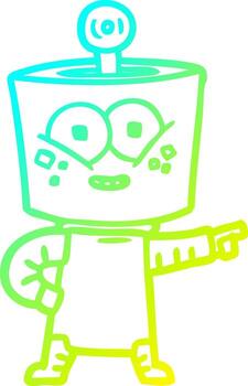 cold gradient line drawing happy cartoon robot pointing vector