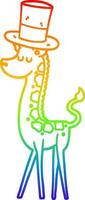 dibujo de línea de gradiente de arco iris jirafa de dibujos animados en sombrero de copa vector