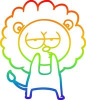 rainbow gradient line drawing cartoon tired lion vector