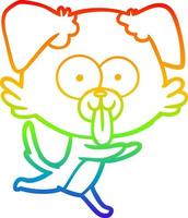 rainbow gradient line drawing cartoon running dog with tongue sticking out vector