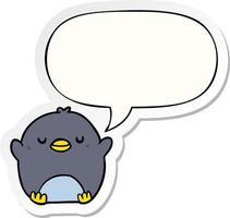 cute cartoon penguin and speech bubble sticker vector