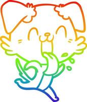 rainbow gradient line drawing cartoon panting dog running vector