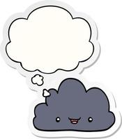 happy cartoon cloud and thought bubble as a printed sticker vector