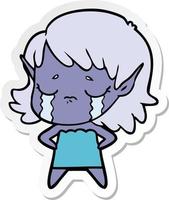 sticker of a crying cartoon elf girl vector