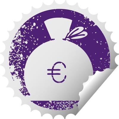 distressed circular peeling sticker symbol bag of money