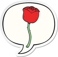 cartoon rose and speech bubble sticker vector