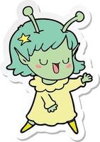 sticker of a happy alien girl cartoon vector