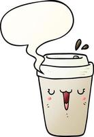 cartoon coffee cup and speech bubble in smooth gradient style vector