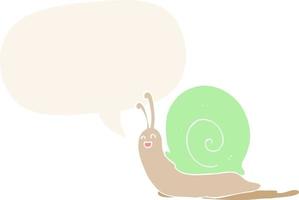 cartoon snail and speech bubble in retro style vector