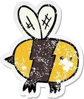 distressed sticker of a cartoon bee vector