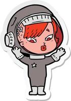 sticker of a cartoon astronaut woman vector