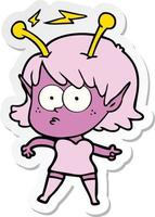 sticker of a cartoon alien girl vector