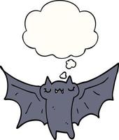 lindo murciélago de halloween de dibujos animados y burbuja de pensamiento vector