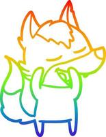 dibujo de línea de gradiente de arco iris lobo de dibujos animados riendo vector