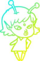 cold gradient line drawing pretty cartoon alien girl vector