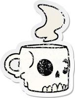 distressed sticker cartoon doodle of a skull mug vector