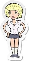 sticker of a cartoon woman with hands on hips vector