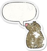 cute cartoon bear and speech bubble distressed sticker vector
