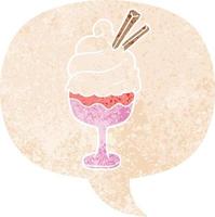 cartoon ice cream and speech bubble in retro textured style vector