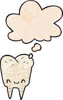 cartoon tooth and thought bubble in grunge texture pattern style vector