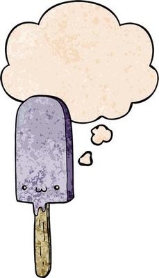 cartoon ice lolly and thought bubble in grunge texture pattern style