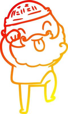 warm gradient line drawing man with beard sticking out tongue