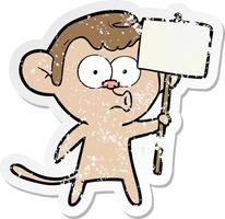 distressed sticker of a cartoon hooting monkey vector