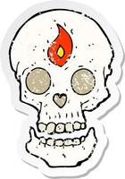 retro distressed sticker of a cartoon mystic skull vector