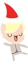 cute flat color illustration of a girl with hipster haircut wearing santa hat
