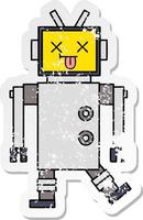 distressed sticker of a cute cartoon robot vector