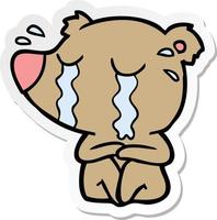 sticker of a cartoon crying bear vector