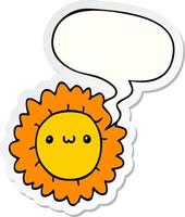 cartoon flower and speech bubble sticker vector