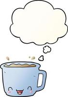 cartoon cup of coffee and thought bubble in smooth gradient style vector