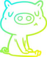 cold gradient line drawing cartoon content pig meditating vector