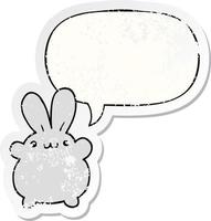 cartoon rabbit and speech bubble distressed sticker vector