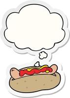 cartoon hotdog and thought bubble as a printed sticker vector