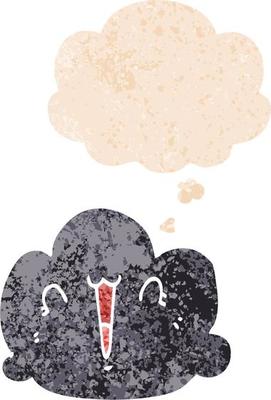 happy cloud cartoon and thought bubble in retro textured style
