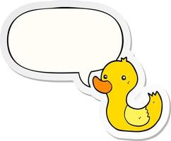 cartoon duck and speech bubble sticker vector