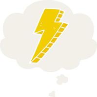 cartoon lightning bolt and thought bubble in retro style vector