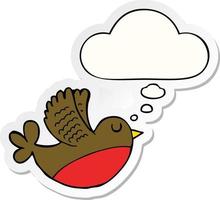 cartoon flying bird and thought bubble as a printed sticker vector