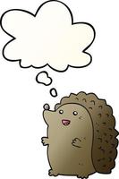 cartoon happy hedgehog and thought bubble in smooth gradient style vector