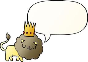 cartoon lion and crown and speech bubble in smooth gradient style vector