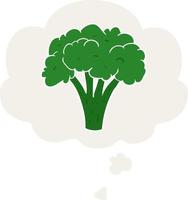 cartoon brocoli and thought bubble in retro style vector