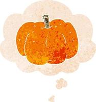 cartoon pumpkin and thought bubble in retro textured style vector