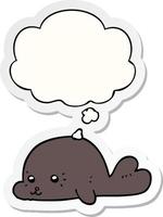 cartoon baby seal and thought bubble as a printed sticker vector